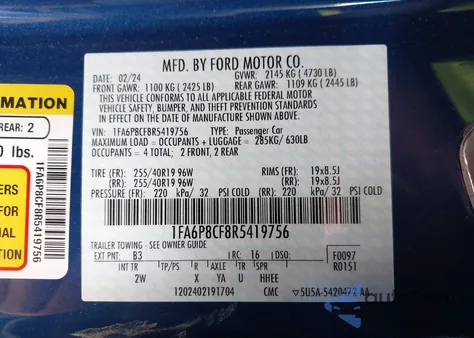 2024 Ford Mustang Gt Fastback из США, поврежденный, VIN 1FA6P8CF8R5419756